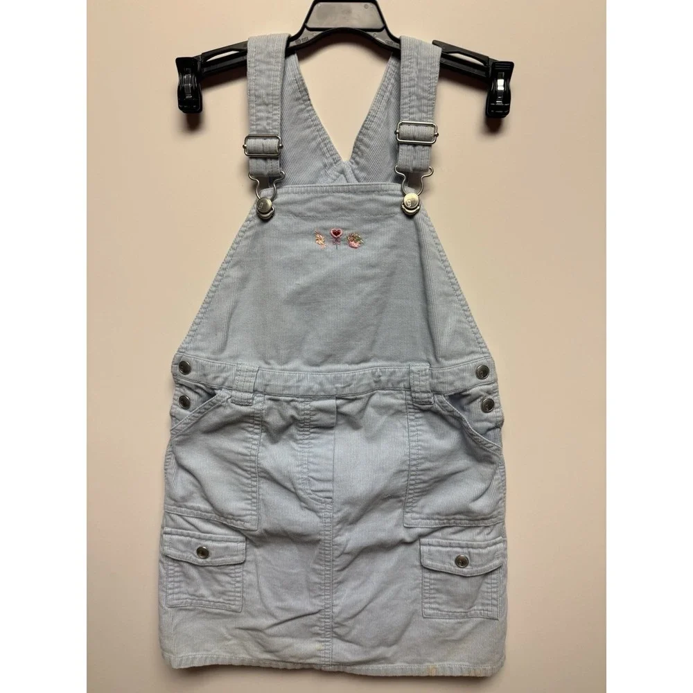 Gymboree Girls Light Blue‎ Corduroy Overalls Dress Embroidered Size 7